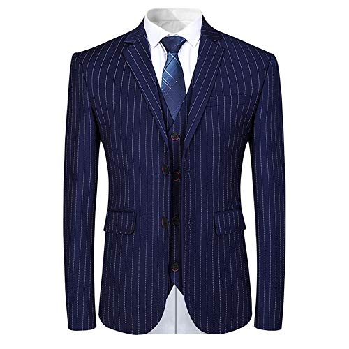 Mens 3 Piece Suit Formal Pinstripe Slim Fit Notched Lapel Dress Blazer Vest Trousers Set2