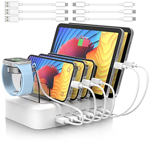 Fast Charging Station For Multiple Devices Apple, Mstjry 90W 6-Port Charging Dock With 3Pcs Pd 20W Usb-C Designed For Ipad, Iphone, Android, Tablet And Other Electronics, White #TOP8