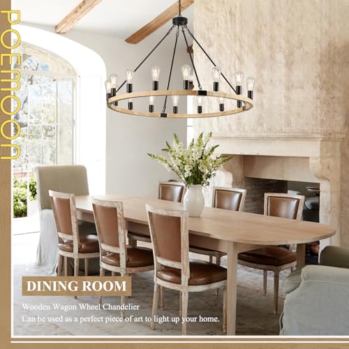 Image of Natural Wooden Wagon Wheel Chandelier 16-Light 43.3 inch Light Fixture