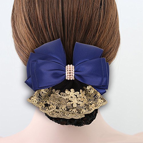 Xuanli 5 Pcs Hair Womens Lady Lace Bow Bowknot Mesh Elastic Snood Net Bun Cover Net Professional Headdress Flower Hair Clips (C001)