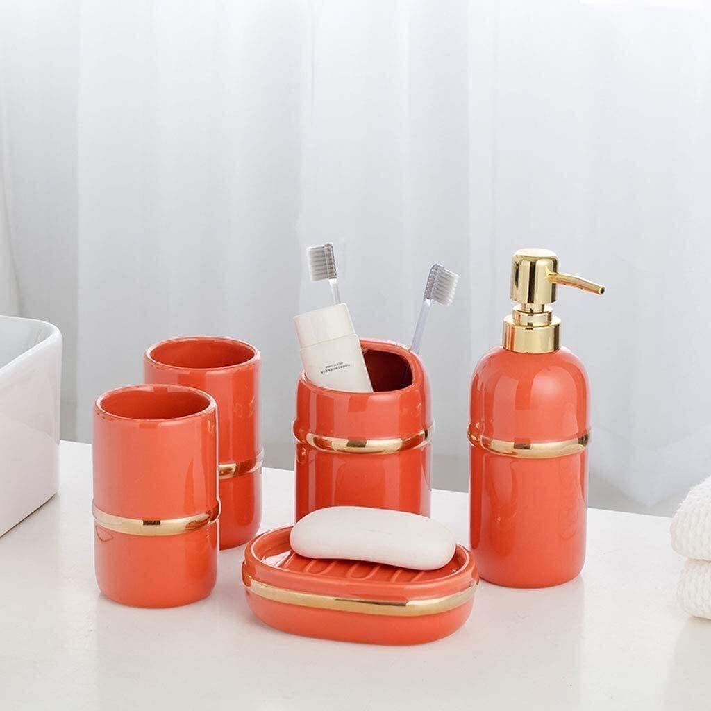 Juego de baño de cerámica naranja con 5 piezas para lavabo