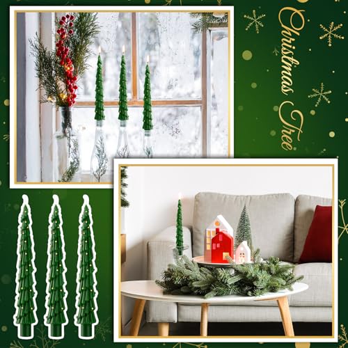 MTLEE Christmas Tree Shaped Taper Candles 10 Inch Unscented Christmas Tree Candles Decorative Aesthetic Xmas Relaxation Gifts for Centerpiece Decorations (Stylish,Green,6 Pcs) by MTLEE - Image 4