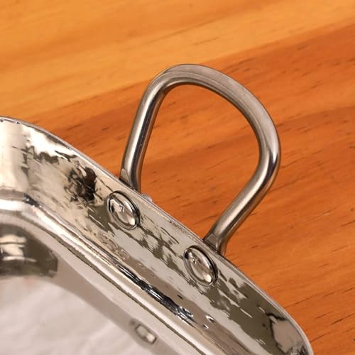 Image of Nestasia Stainless Steel Square Serving Dishes Set of 2 (450ml, 650ml) - Hammered Flat-Base Steel Serving Bowl with Dual Handles | Rust, Stain & Scratch Resistant Serveware with Glossy Finish