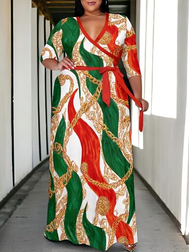 Image of SUZONANA Women's Plus Size Maxi Dresses Casual Loose Short Sleeve Long Maxi Dress with Belt Wedding