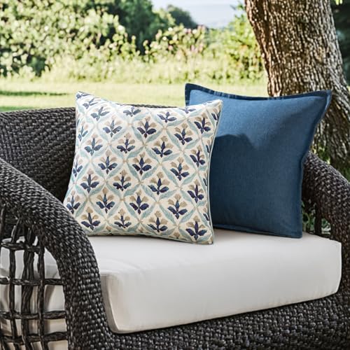 Image of MIULEE Pack of 2 Decorative Outdoor Waterproof Throw Pillow Covers Flower Print Chic Boho Accent Pillow Covers for Square Garden Patio Cushion 20x20 Inch, Blue Grey