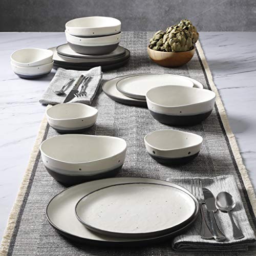 Image of Gibson Elite Rhinebeck 16-Piece Double Bowl Dinnerware Set, Service for 4 - White and Black Stoneware Plates and Bowls