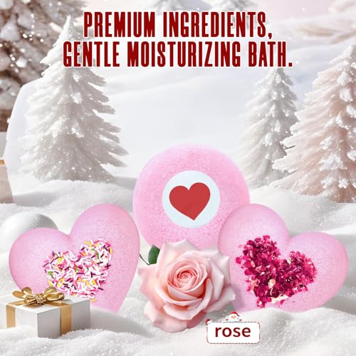 Valentines Bath Bombs for women, XXL 4-Pack Handmade Natural & Organic Rose Essential Oil, Valentines Day Gifts for Her Him, Valentines Day Basket Birthday Gifts for Wife Daughter Girlfriend Coworkers - Image 3