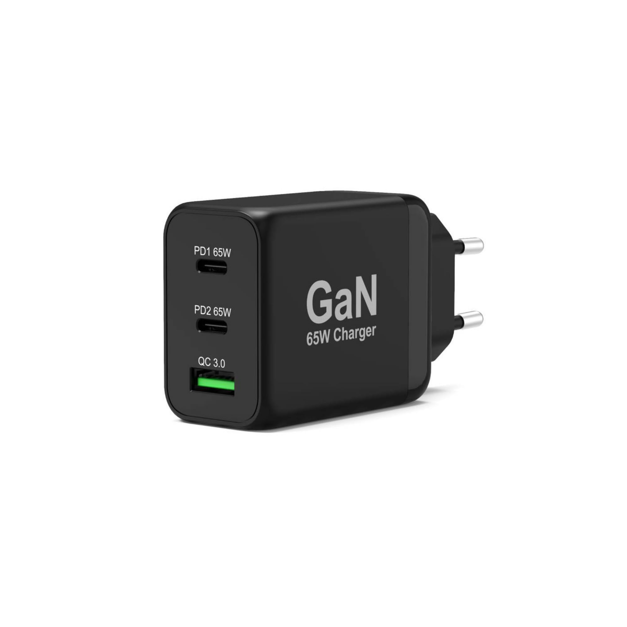 Port Connect Chargeur Mural gan USB-c Power Delivery™ & USB-a Quick Charge 65w avec câble Type c 2 mètres Noir Prise EU