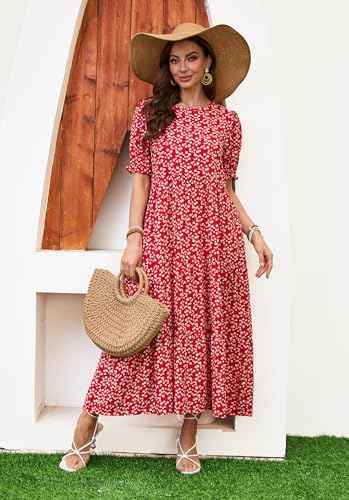 Image of Women's Maxi Dress Casual Loose Fit Tiered A-Line Flowy Summer Dress with Pockets