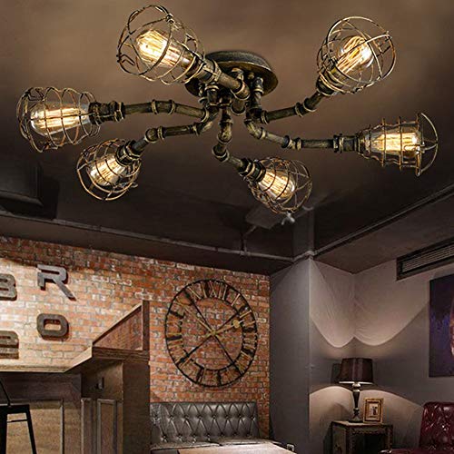 Preisvergleich Produktbild Wohnzimmerleuchte Steampunk Deckenleuchte Schlafzimmerlampe Studie Lampe Esstischlampe Deckenlampe, Eisen Lampenkörper Küche Bürolampe Landhaus Deckenbeleuchtung E27*6 Ø95CM