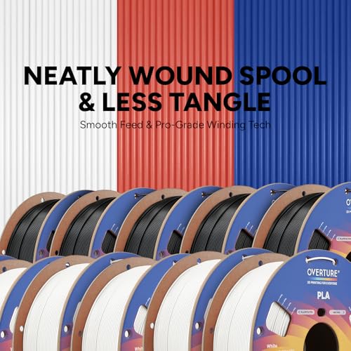 Image of OVERTURE 10KG Bundle High Speed PLA Filament 1.75mm, Neatly Wound 3D Printer Filament 10 Pack 1kg Spool (2.2lbs) Rapid PLA, Fit Most FDM 3D Printers (Black*5 & White*5)