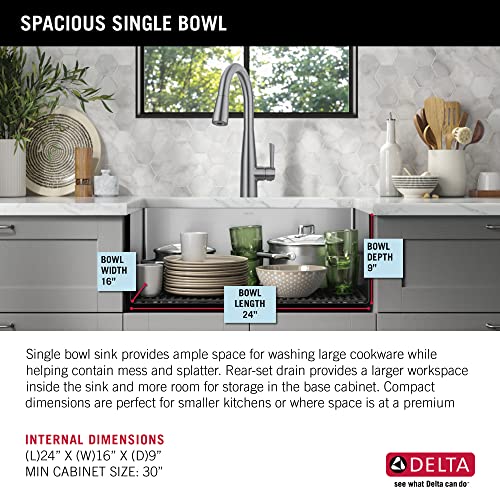 DELTA FAUCET Delta Lenta 26-inch Undermount 16 Gauge Stainless Steel Single Bowl Kitchen Sink with Accessories, 953034-26S-SS, Satin by DELTA - Image 6