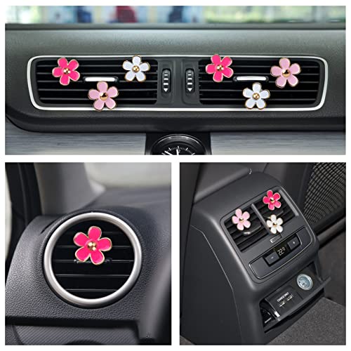 Image of Pink Flower Car Air Fresheners Vent Clips for Women Gifts for Mom Girls | 6PCS Pink /White /Rose Car Scent Clips Girly Daisy Aesthetic Christmas Decorations Interior Accessories for Cars Perfume Decor
