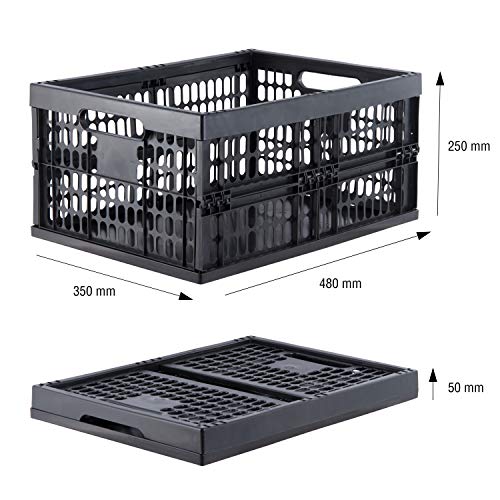 Grizzly Klappbox 4 er Set - faltbar aus Kunststoff - Einkaufskiste klappbar und stapelbar 32L schwarz