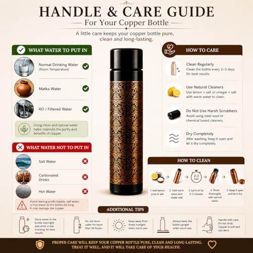 Image of Kin-Kart Pure Copper Water Bottle 1 Liter | 99.99% Leak Proof Ayurvedic Health Bottle | Eco-Friendly Drinking Bottle Boosts Immunity & Digestion Antique Design (ANTIQUE, COPPER)