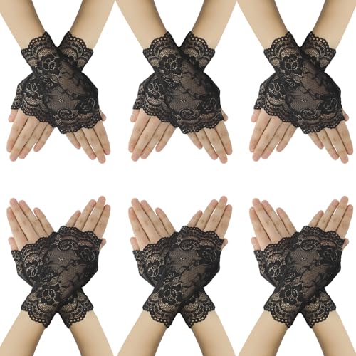 Guantes de encaje sin dedos con diseño floral calado para disfraces mujer