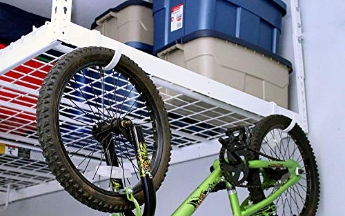 MonsterRAX 4x8 Rack and Bins Bundle | 4’ x 8’ Overhead Rack w/Storage Bins and Accessory Package (White, 18\"-33\")
