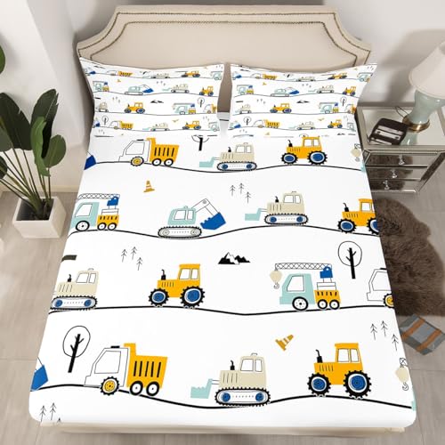 Homewish Drap Housse Camion 90x190 Enfant Garçon, Parure de Lit Tracteur en Microfibre 1 Personne,...