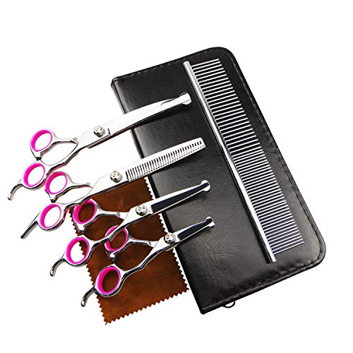Stainless Steel Dog Grooming Scissors with Safety Round Tips,Dog Grooming Scissors Set,Titanium Coated Pet Grooming Trimmer Kit for Long Short Hair for Cat Pet