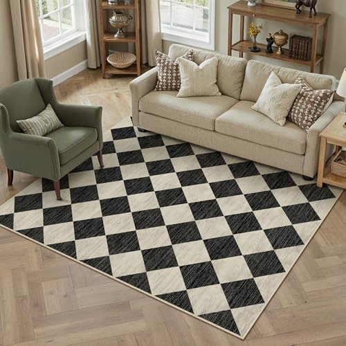 PureCozy Teppich 160x230cm Schwarz Waschbar Moderne Kariert – Ansicht 1