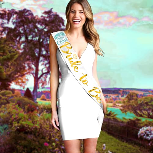 Last Toast on the Coast Decorations - BRIDAL GRADE SATIN Bride to Be Sash - Gold and Blue Nautical Bachelorette Party2