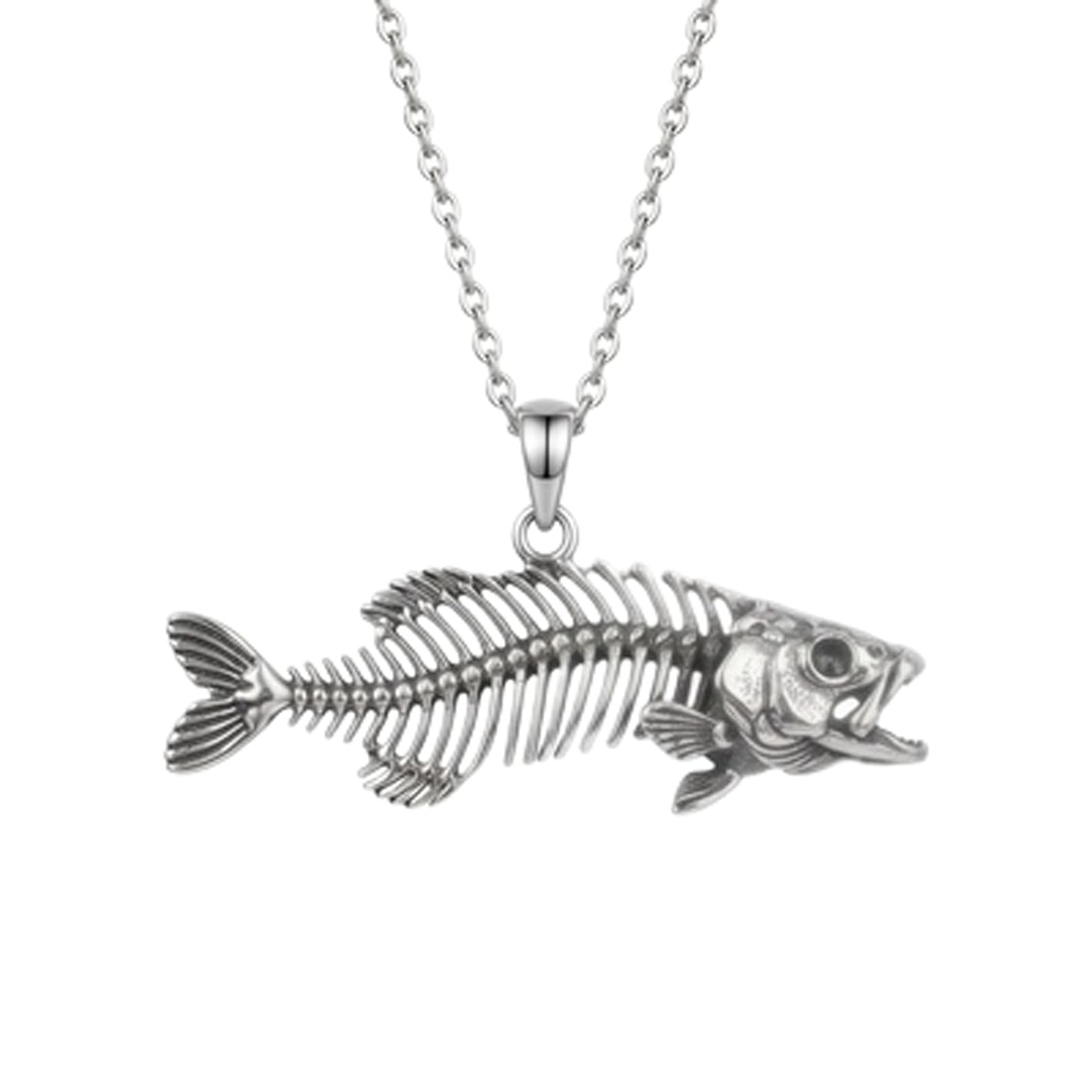 Fish Skeleton Pendant Necklace Stainless Steel 18 Inch Cable Chain Silver Tone Animal Bone Jewelry Gift Mens Accessory.|RR_CSN_0067-image-35