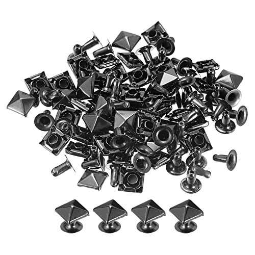 uxcell 100 Sets Spike Rivet, 7mm Pyramid Rapid Rivet Studs Square Punk Spikes Leathercraft Decoration for Clothing Belts Bags Shoes, Gun-Black