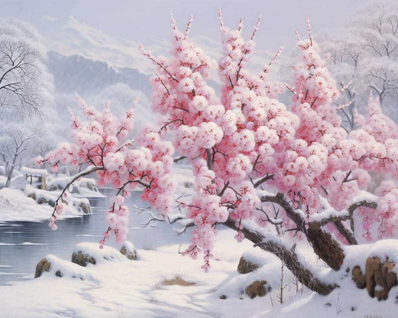 ZMHZMY Paint by Number Kits Plum Blossoms Blooming in The Snow DIY Digital Canvas Oil Painting Art Decor for Adults Beginner,40x50cm Frameless