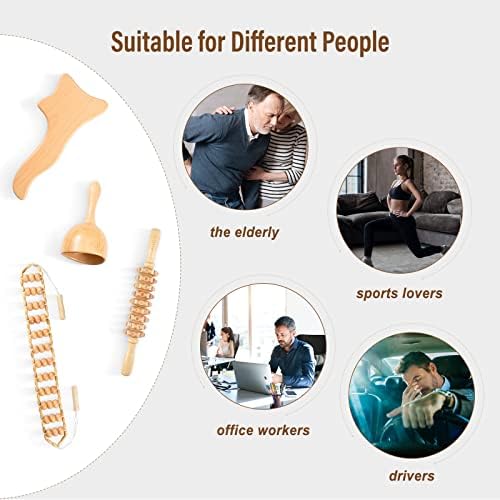 Dastre 4-in1 Wood Tools, Wood Therapy Massager Tools, Lymphatic Drainage Massager, Wood Massage Tools for Body Gua Sha, Applicable to Neck, Legs, Back,Relieve Pain and Relax Muscle