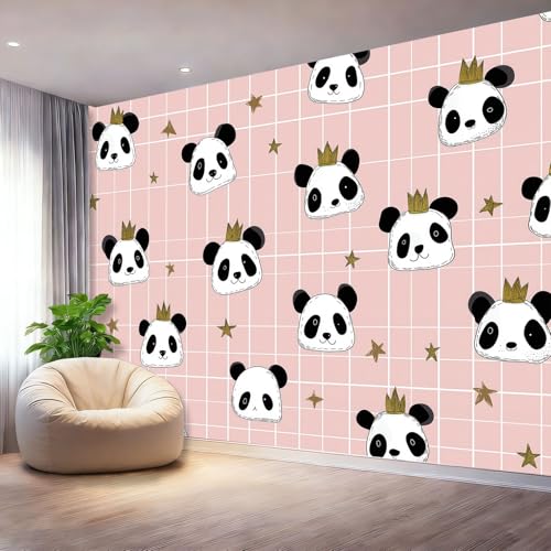 Papel Tapiz Fotográfico Dibujos Animados Panda Estrella Cuadrícula Papel Pintado Murales Póster Rosa Fotográfico Para Dormitorio Salón Tv Pared 250 x 175 cm