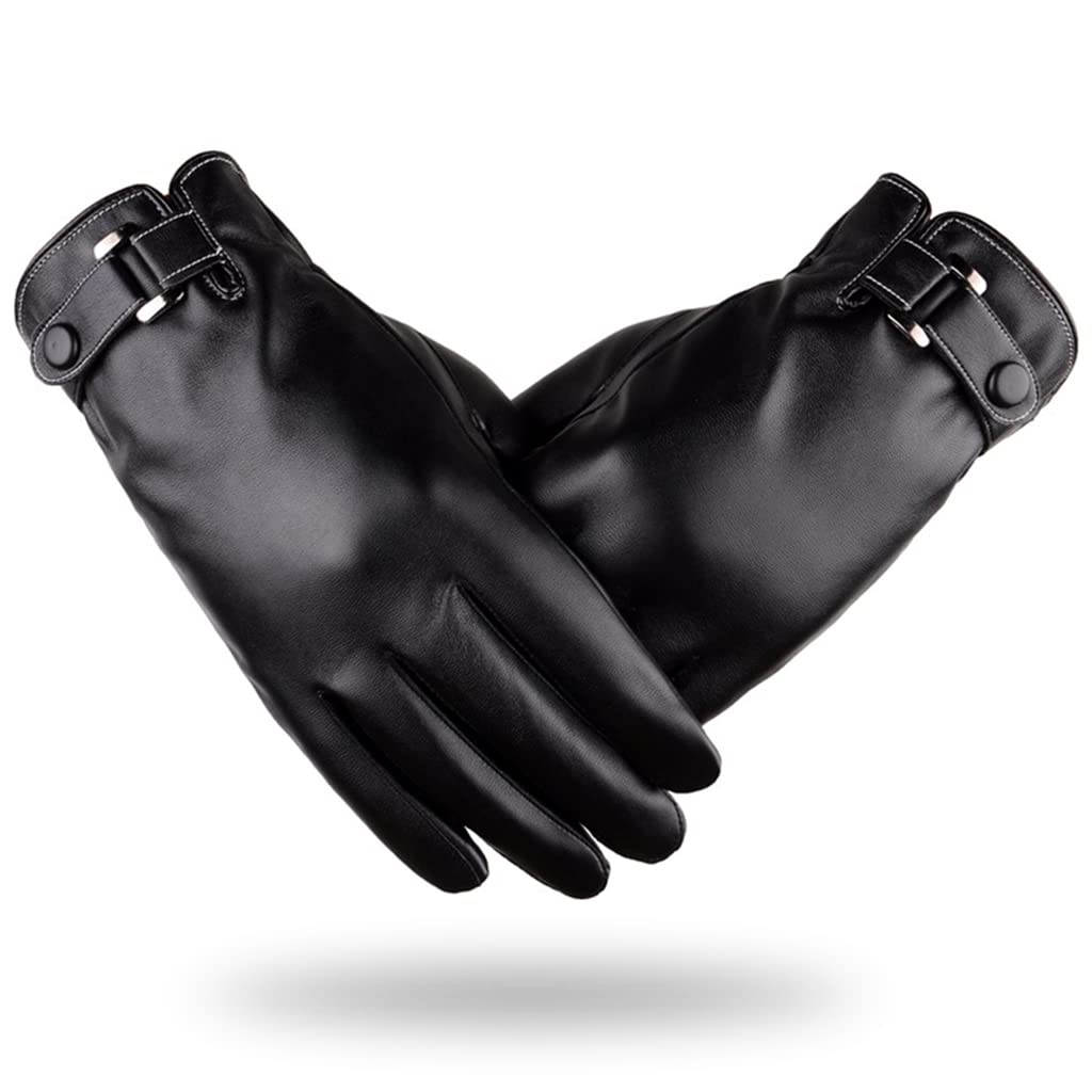Winter Gloves for Men, PU Leather Fleece Warm Lining Gloves for Riding, Touch Screen Winter Gloves Fashion Winter Leather Gloves for Men Driving Gloves for Men (Black Style 3)