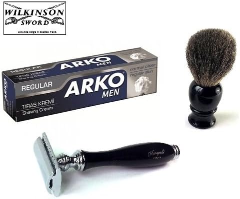 Safety Razor Badger Hair Shaving Brush Arko Cream Wilkinson Blades