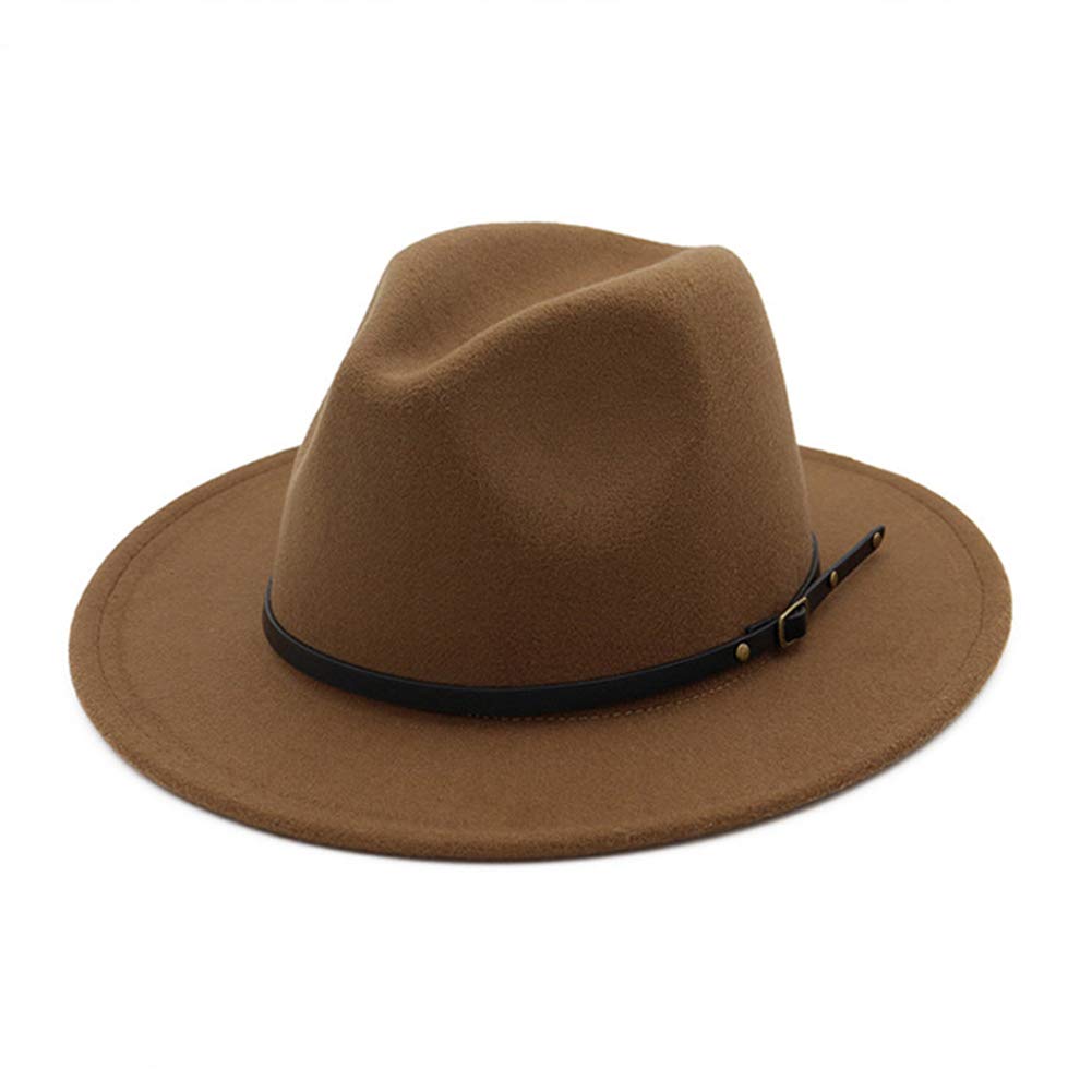 Gossifan Women's B-Khaki Wide Brim Fedora Hats For Fashion Belts Unisex Felt Hat-Khaki