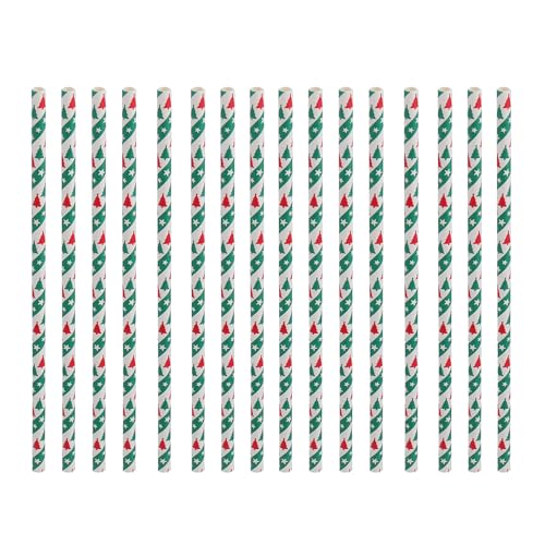 50 Pitillos Desechables de Papel para Navidad Verde