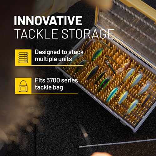 Image of Plano EDGE Flex Crankbait 3700 Premium Utility Box, Gray and Yellow with Clear Lid, Waterproof Tackle Box Storage for Small Crankbaits, Buzzbaits and Swimbaits
