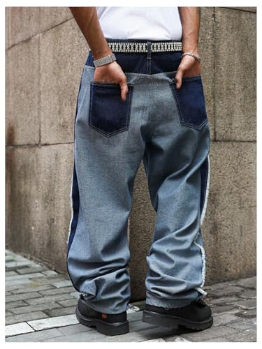 Men's Y2k Patchwork Jeans Vintage Frayed Straight Leg Hip Hop Denim Pants with Pockets Streetwear2