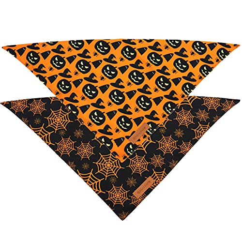 Realeaf Halloween Dog Bandanas 2 Pack, Pumpkin and Spider Web Bibs, Triangle Reversible Fall Pet Scarf, Premium Durable Fabric, Adjustable Fit (X-Large) - Image 3
