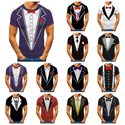 Tuxedo Shirt for Men Fashion Printed Crew Neck Short Sleeve Tshirt Casual Humor Vintage Party Prom Concert Streetwear