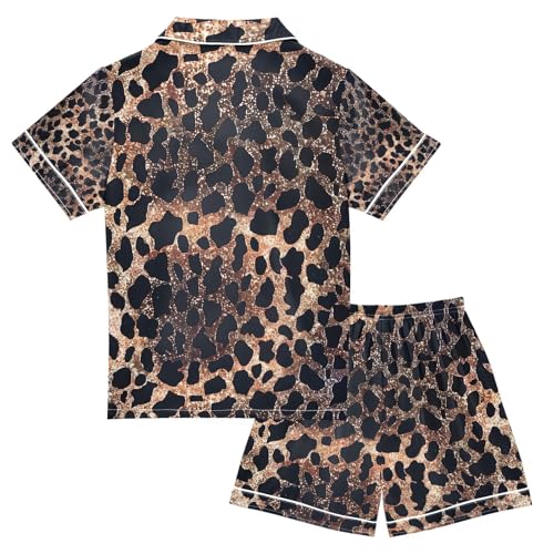 senya Glitter Leopard Design Satin Summer Pajama Sets Silk Short Sleeve Button Down Sleepwear2