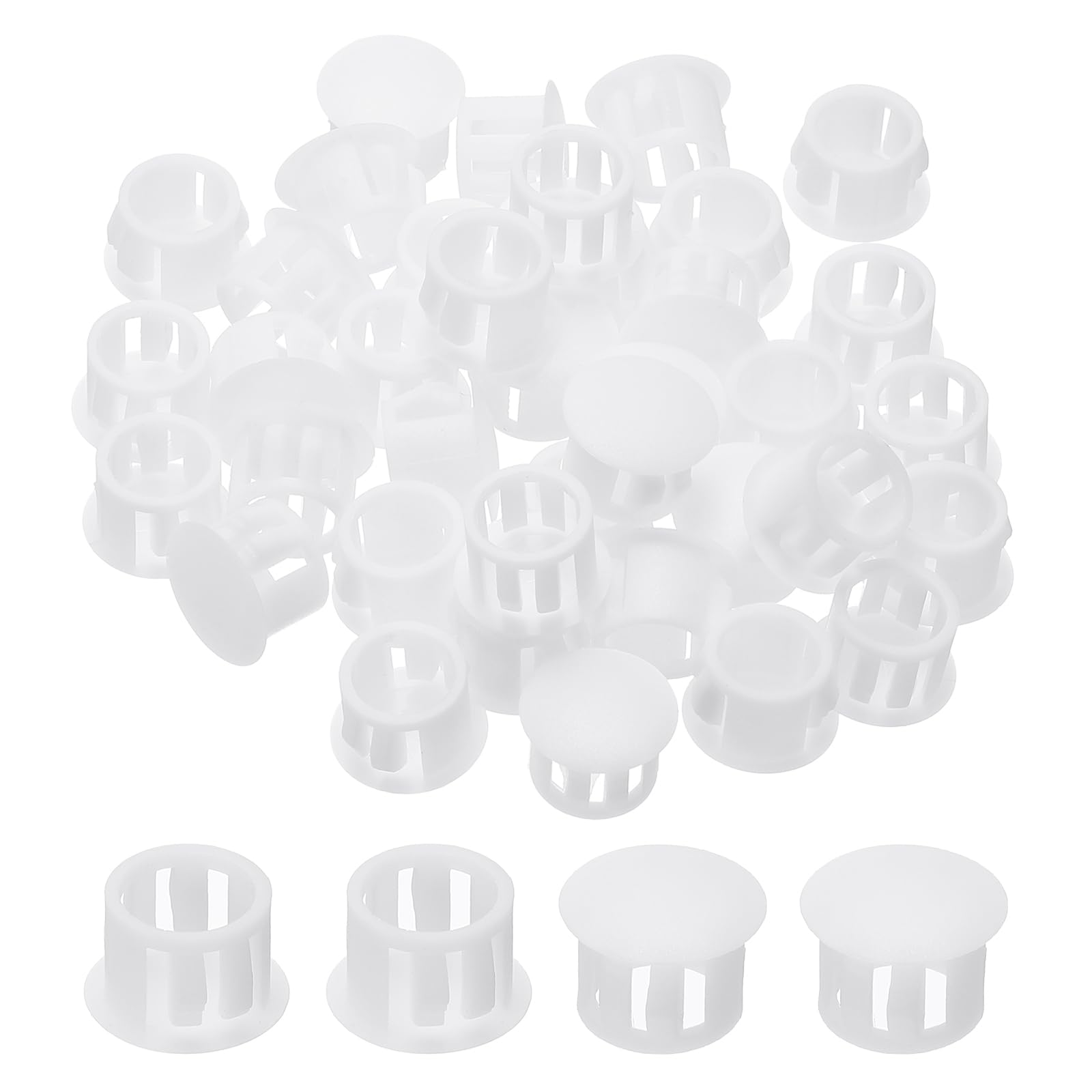 PATIKIL Plastic Screws Hole Plugs, 99 Pcs 1/2"(13mm) Round Plastic Hole Caps Snap Desk Grommet Buckle Knockout Locking Covers Furniture Insert End Cap for Kitchen Cabinet, White