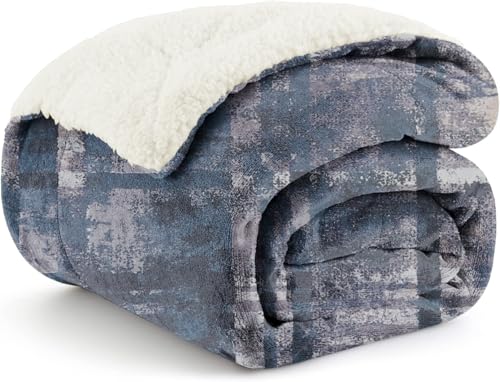 Image of Homestan Sherpa Fleece AC Blanket for Winter, Single 60x90 inch | Smoky Blue, All Season Comforter, Reversible 400 GSM Quilt, No Filling, Soft & Warm Throw, Breathable