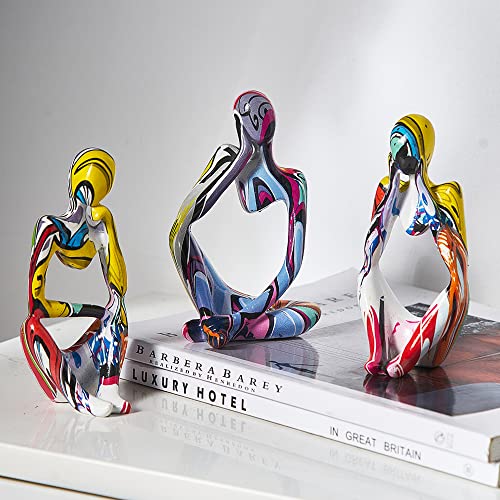 Xinxuan 3Pcs Thinker Statue Sculptures Office Decor Small Shelf Decor Bookshelf Decor Tv Stand Decor Resin Collectible Figurines Home Decorations For Living Room (Colorful Graffiti Statue Sculpture) #TOP4