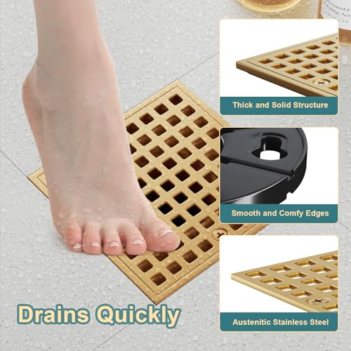 Image of Shower Drain 4-1 /4 Inch, Square Shower Floor Drain Kit with ABS Flange