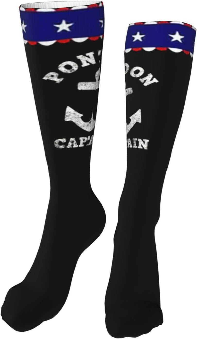 Pontoon Captain Anchor Socks Women Gifts Men Slouchy Crew Socks for Soccer Yoga Softball Hiking Running 20in Black