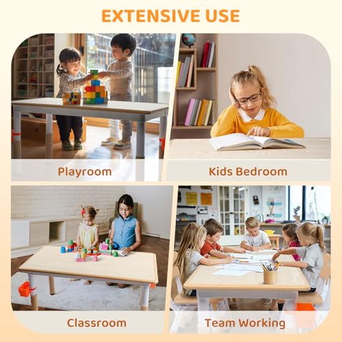 JOYMOR-Height-Adjustable-Kids-Table-and-4-Chairs-Set-Toddler-Table-and-Chair-Set-for-Kids-2-8-Suitable-for-Crafts-and-Study-2-Pen-Boxes-Graffiti-Tabletop-Anti-Slip-Chair-Legs-Beige JOYMOR Height Adjustable Kids Table and 4 Chairs Set Toddler Table and Chair Set for Kids 2 8 Suitable for Crafts and Study 2 Pen Boxes Graffiti Tabletop Anti Slip Chair Legs Beige