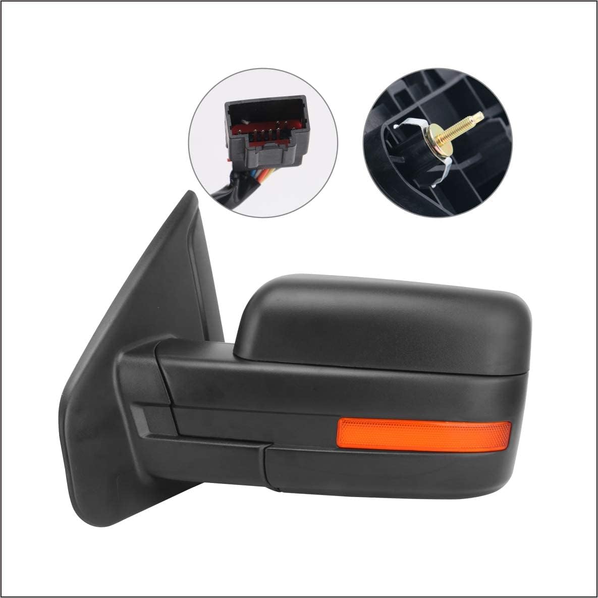 Perfit Zone Towing Mirrors Replacement Fit for 2007-2014 F150, POWER HEATED, W/AMBER SIGNAL,BLACK,LEFT(Driver Side)