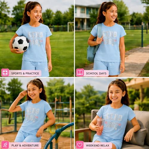 Image of AEROPOSTALE Girls Athletic Shorts Set - 2 Piece Jersey Graphic T Shirts & Fleece Cargo Shorts - Kids Activewear Clothing Set
