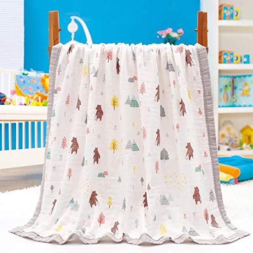 Image of Kassy Pop Printed 6 Layer Bamboo Muslin Blanket Cum Swaddling Towel for Baby, Toddlers | 70% Bamboo, 30% Cotton | AC Quilt, Multi-Purpose Blanket | 110cm x 110cm (Multicolor Print)