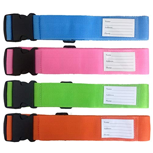 Paquete de 4 Correas de Equipaje, Correas para Maletas con Etiquetas de identificación con Nombre Accesorios de Viaje Correas de...