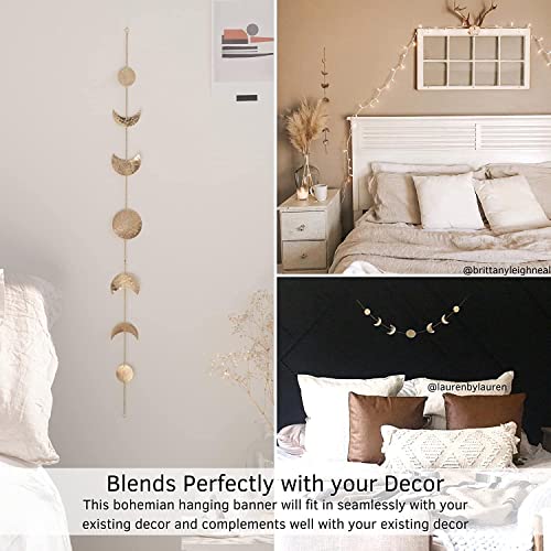Image of Wall Decorations | Boho Accents Wall Decor | Moon Phases Art | Moon Phase Wall Hanging | Bohemian Decor for Bedroom, Home, Living Room, Apartment or Dorm (34 INCH, Golden)